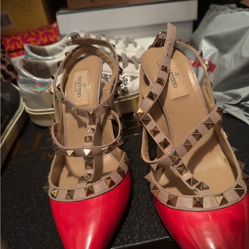 Valentino Red and Tan Studded Heels